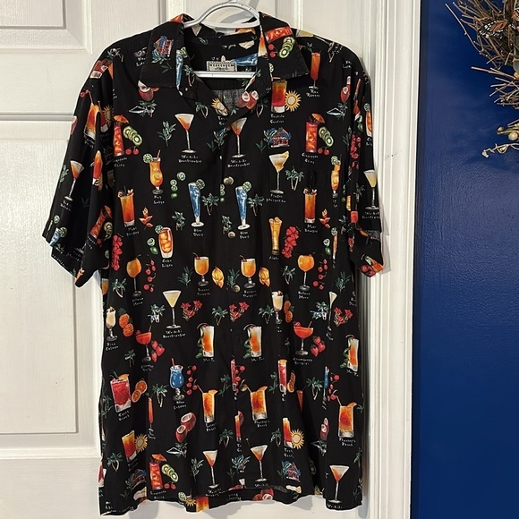 Men’s Vintage Weekender Traveler Hawaiian Cocktail Drinks Button Down Shirt Sz L - Picture 2 of 8